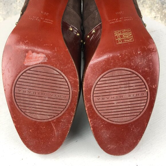 Chie Mihara Women's EU 39.5 Adis Brown Leather Suede Studded High Heel Boots - Picture 13 of 16